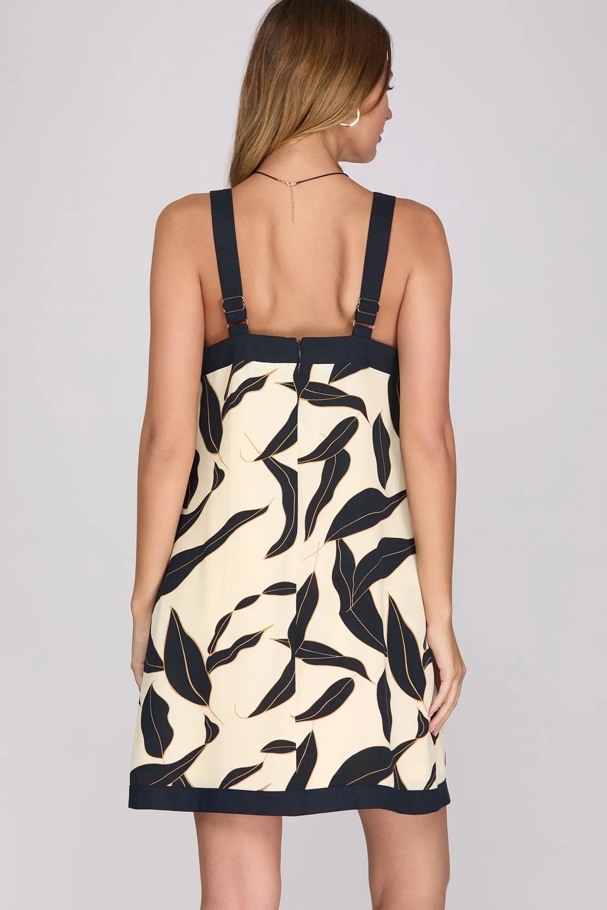 Floral mini dress with pockets : navy / cream