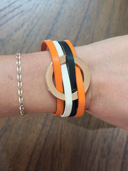 Orange, black, white magnetic glass bracelet ￼