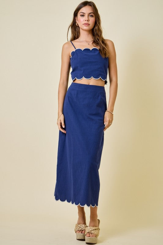 Scalloped edge crop set NAVY : WHITE