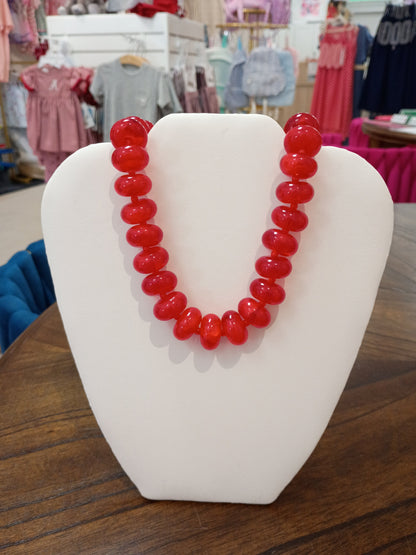 Chunky Beaded Necklace: RED  ￼