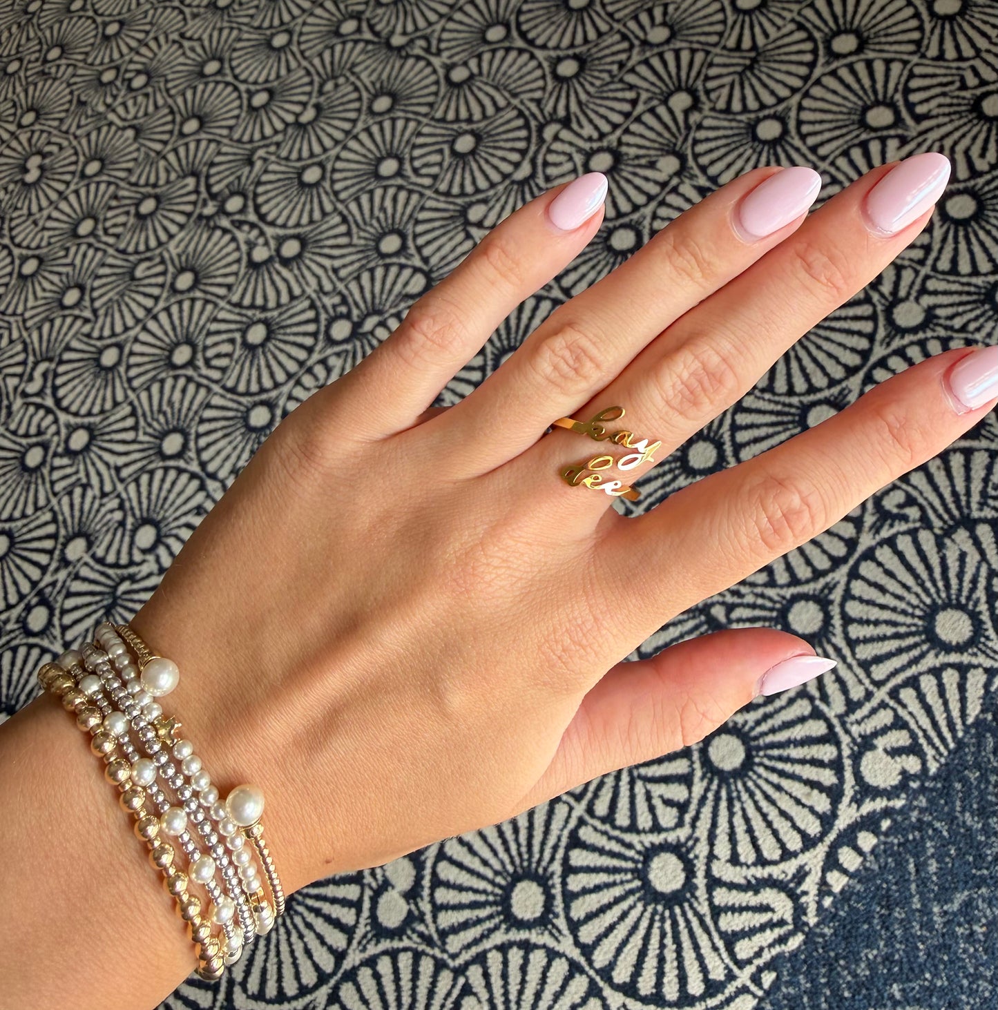 Sorority Romantic Script Adjustable Ring: Kay Dee