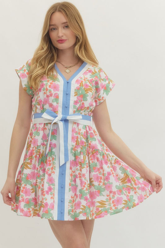 Entro floral button detail mini dress