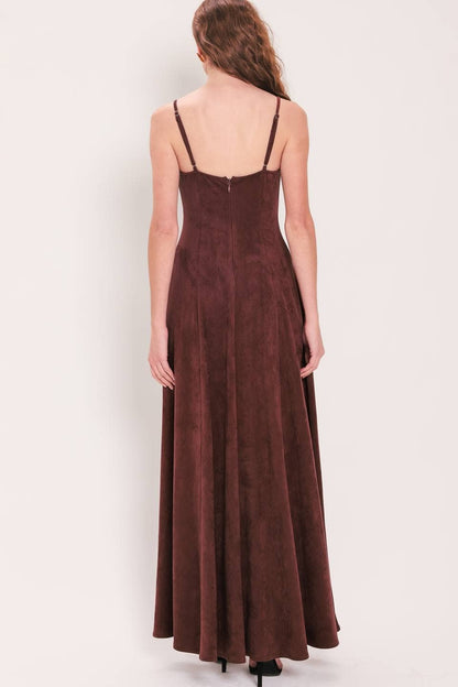 PREORDER - A faux suede maxi dress - RAISIN