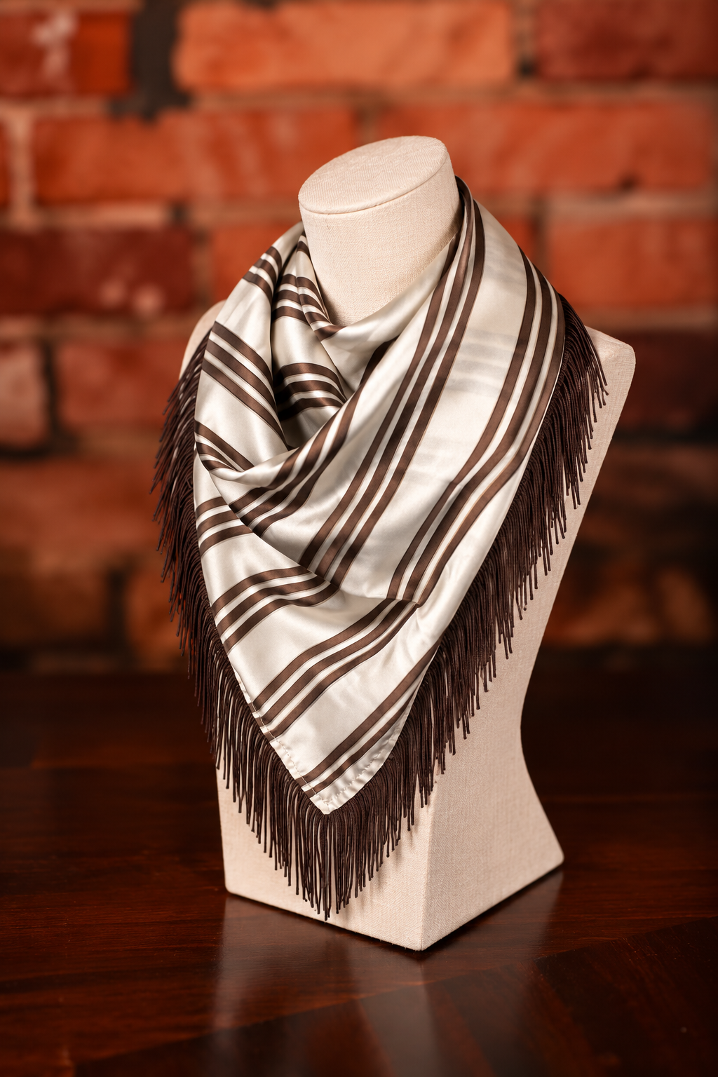 PREORDER : Fringe Scarf - Mocha Stripe