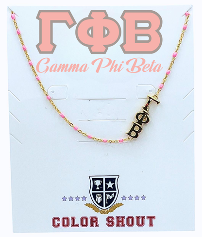 The Sorority Necklace: Side Set Greek letters on Enamel Bead Necklace: Alpha Gamma Delta