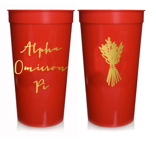 Sorority Gold Metallic Printed Stadium Cup: Alpha Omicron Pi