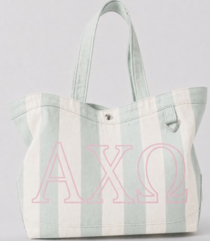 Sorority Embroidered/Stripe Canvas Tote: Phi Mu