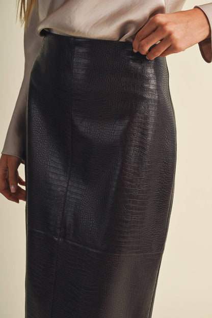 PREORDER - Croc-Embossed Pencil Skirt: Choco Fondant