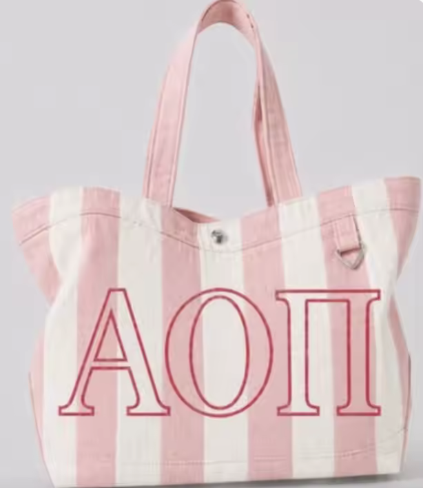 Sorority Embroidered/Stripe Canvas Tote: Alpha Omicron Pi