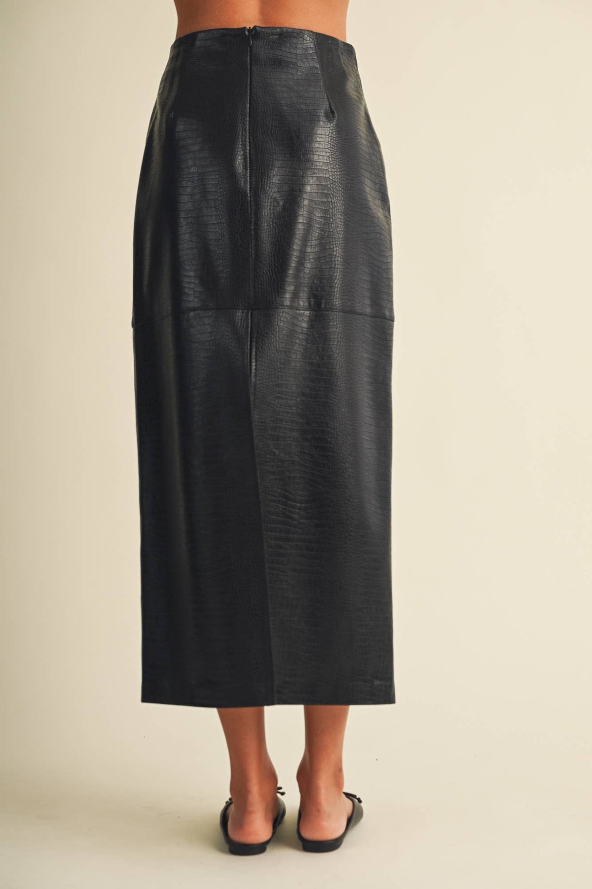 PREORDER - Croc-Embossed Pencil Skirt: Choco Fondant