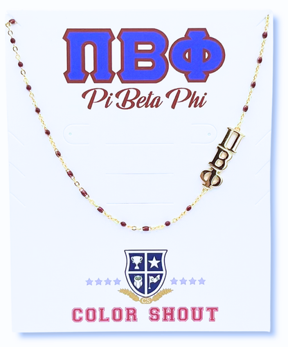 The Sorority Necklace: Side Set Greek letters on Enamel Bead Necklace: Alpha Gamma Delta