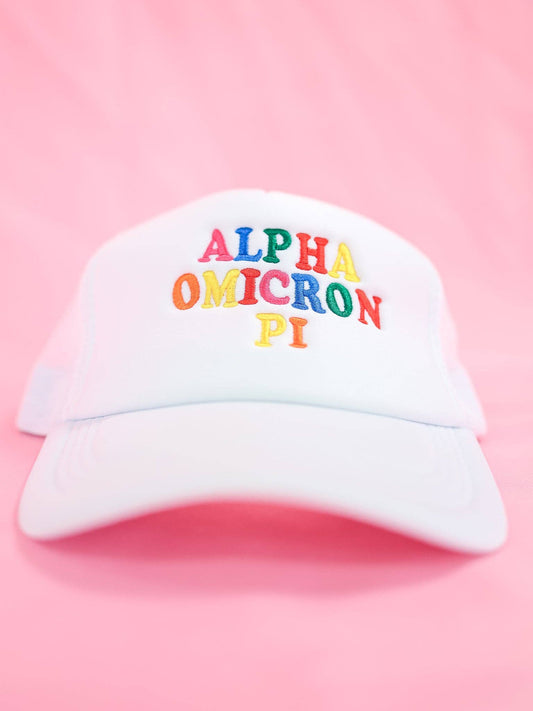 Sorority Fun Times Trucker Hat: ALPHA OMICRON PI