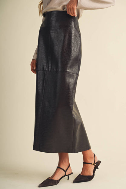 PREORDER - Croc-Embossed Pencil Skirt: Choco Fondant