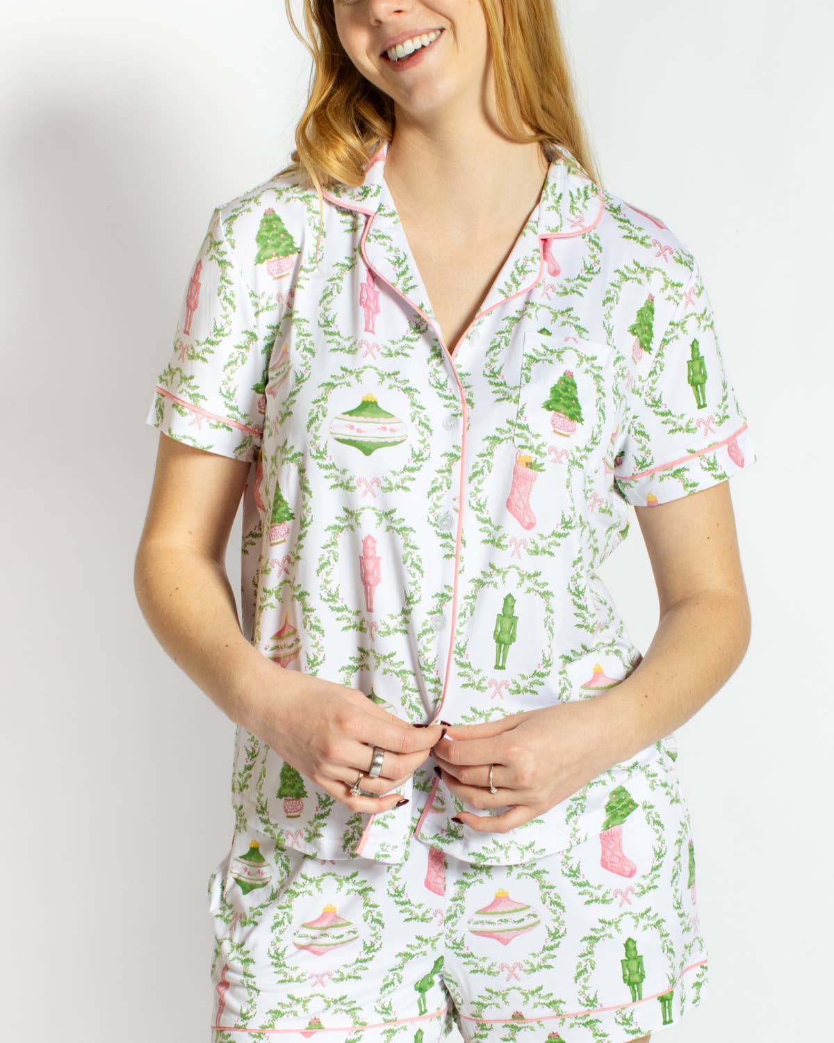 PREORDER Nutcracker Trellis Women’s Short Sleeve Button Up Sleep Shirt