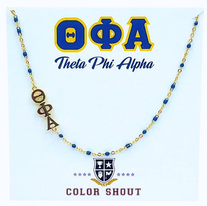 The Sorority Necklace: Side Set Greek letters on Enamel Bead Necklace: Alpha Gamma Delta