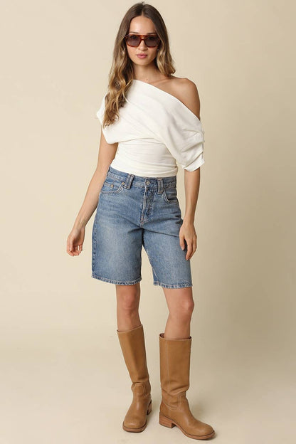 PREORDER: Carina Draped One Shoulder Top: Brown