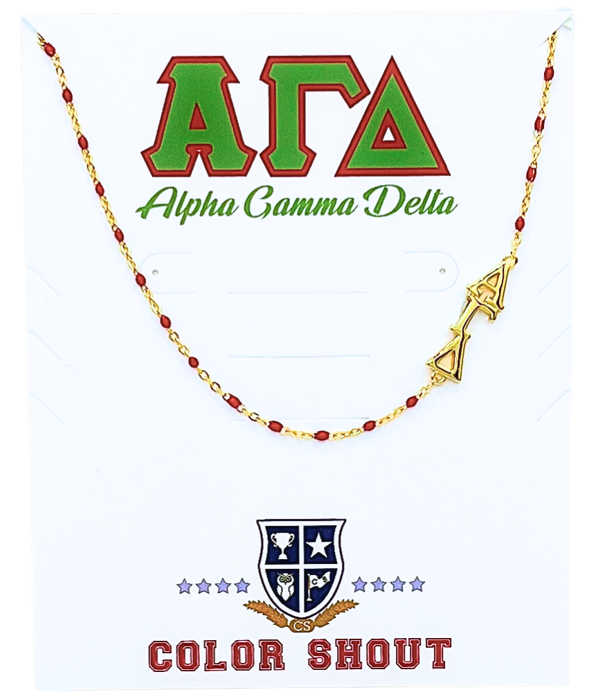 The Sorority Necklace: Side Set Greek letters on Enamel Bead Necklace: Alpha Gamma Delta