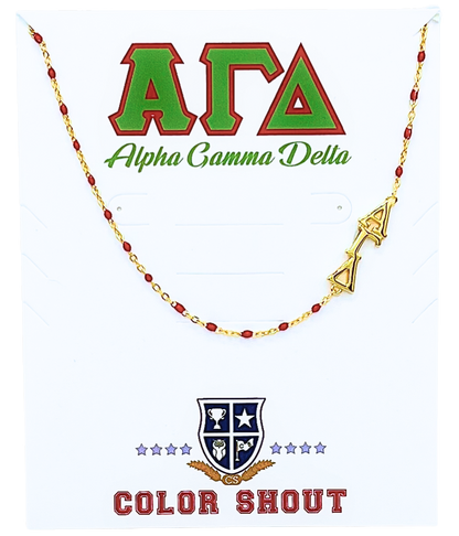 The Sorority Necklace: Side Set Greek letters on Enamel Bead Necklace: Alpha Gamma Delta