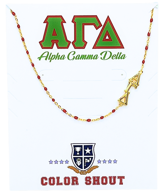 The Sorority Necklace: Side Set Greek letters on Enamel Bead Necklace: Alpha Gamma Delta