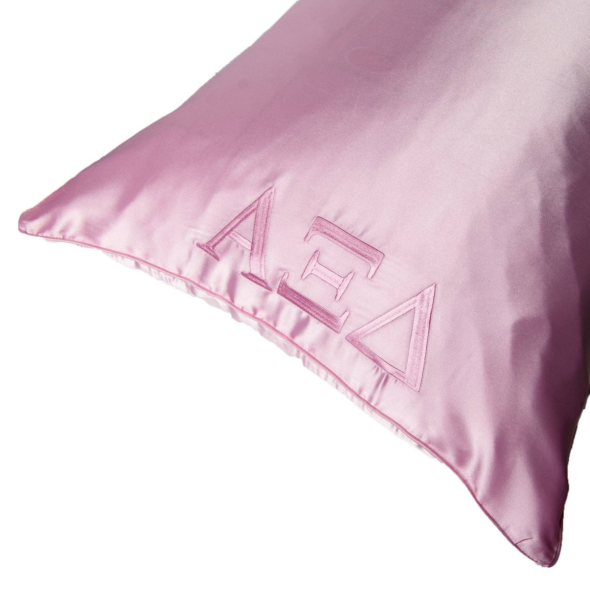 Sorority Pink Embroidered Satin Pillowcase: Alpha Gam