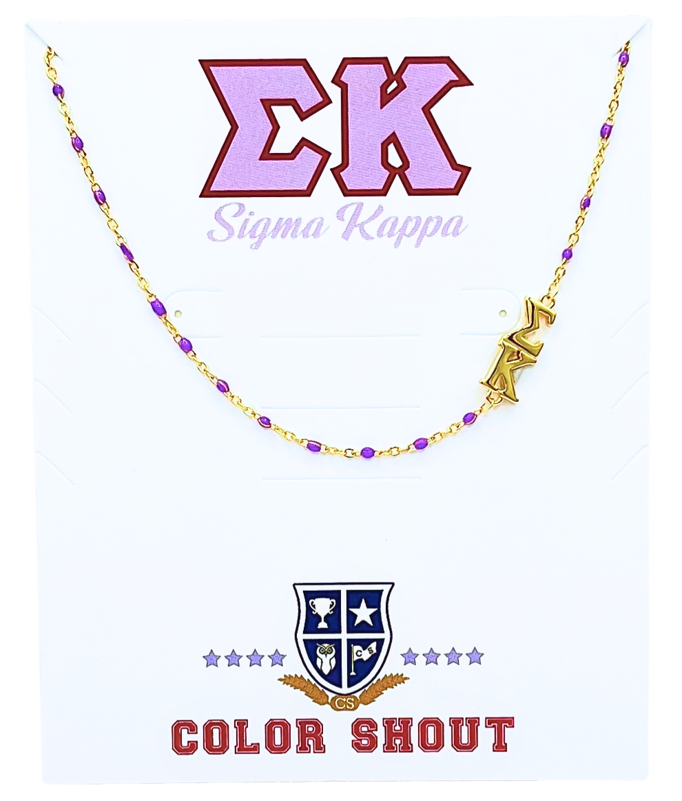 The Sorority Necklace: Side Set Greek letters on Enamel Bead Necklace: Alpha Gamma Delta