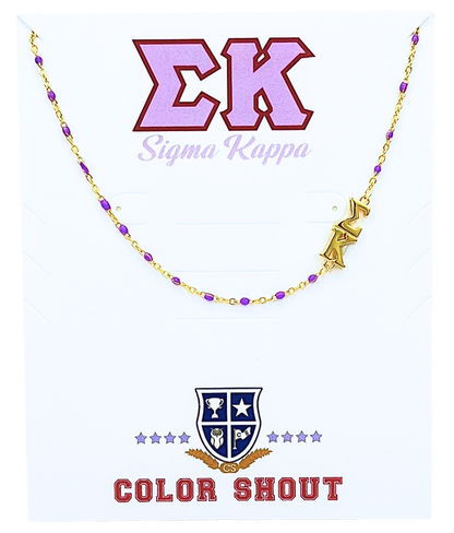 The Sorority Necklace: Side Set Greek letters on Enamel Bead Necklace: Alpha Gamma Delta