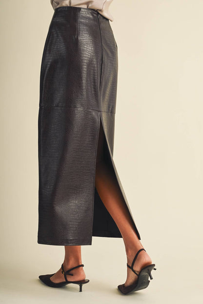 PREORDER - Croc-Embossed Pencil Skirt: Choco Fondant