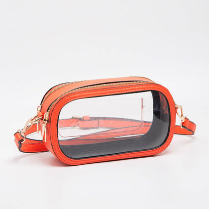 Double Zipper Oval Clear Gameday/Stadium Bag Purse : Leopard