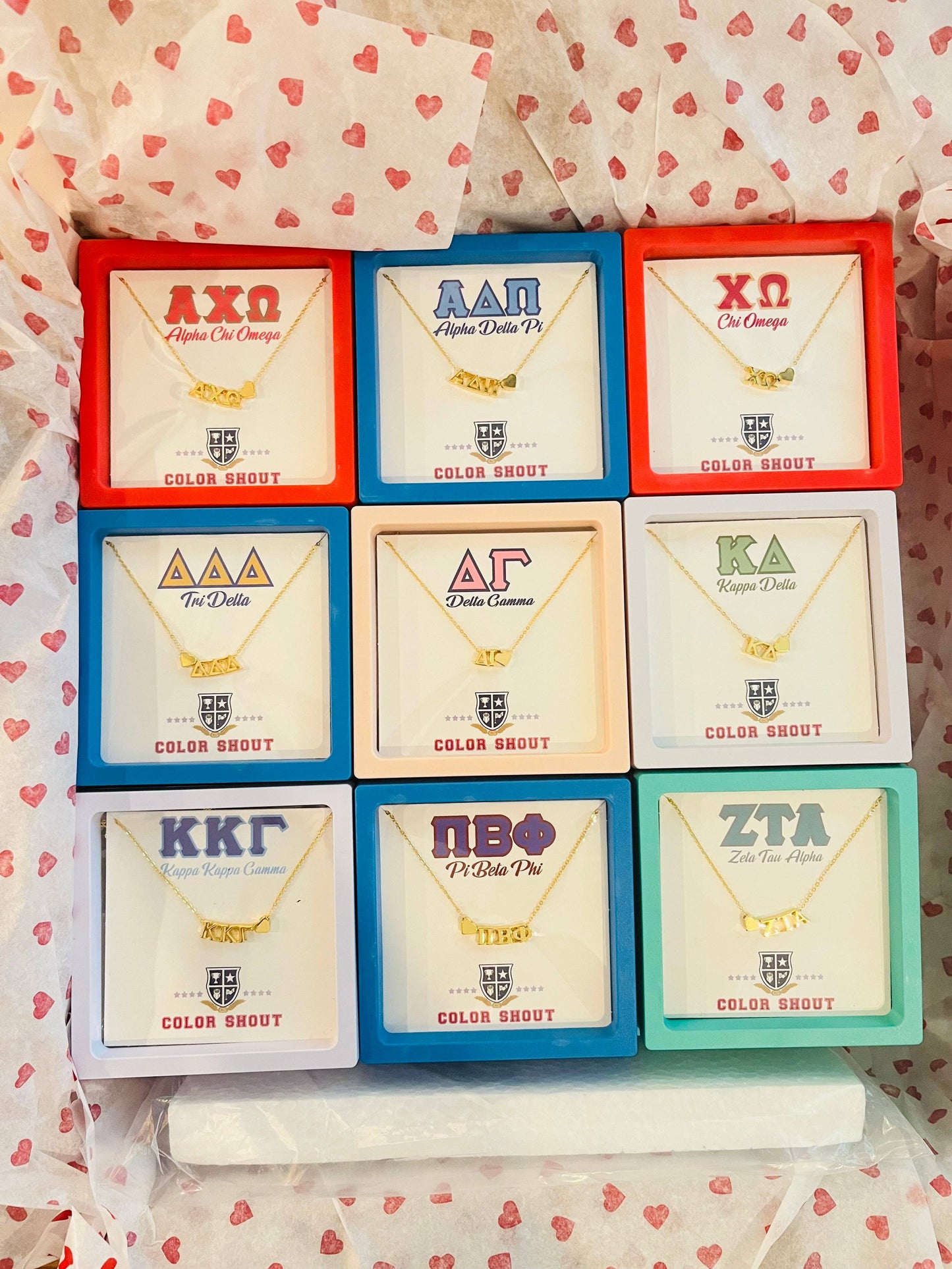 I Love My Sorority: Greek Letters Heart Necklace: Alpha Gamma Delta