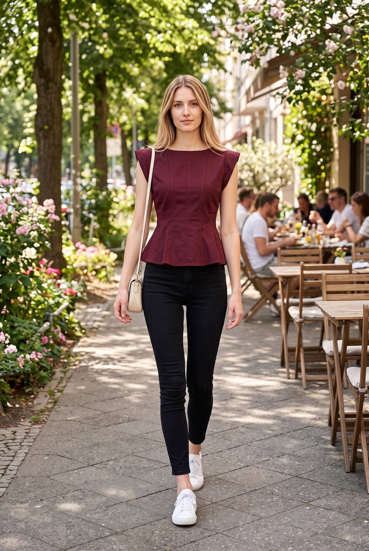 PREORDER - Stretch Cap Sleeve Peplum Top: CHOCOLATE BROWN