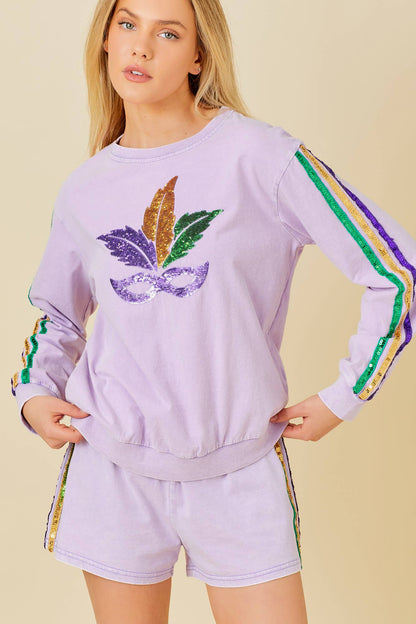 Mardi Grass Sequin Stripe Trim Short: LAVENDER
