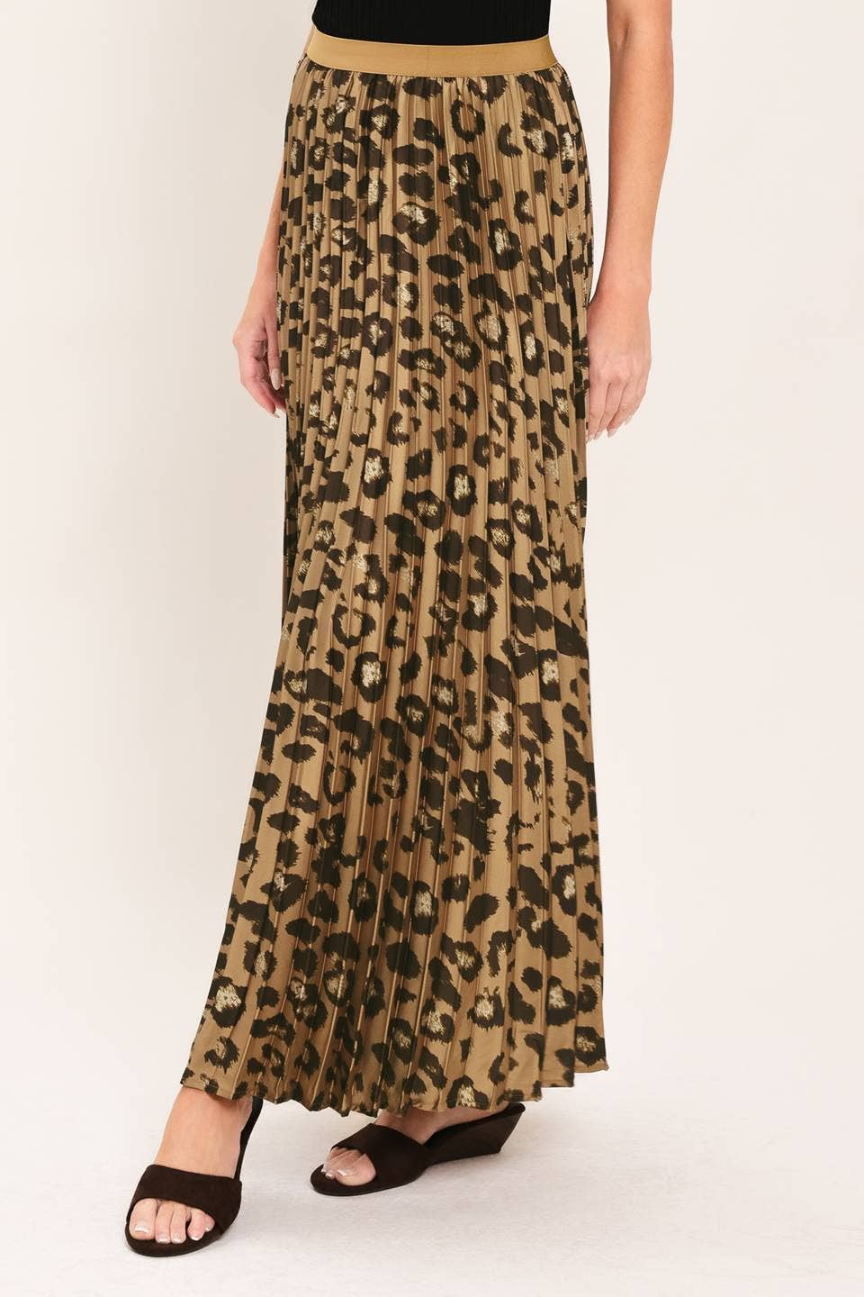 PREORDER - A printed woven pleated maxi skirt : LEOPARD