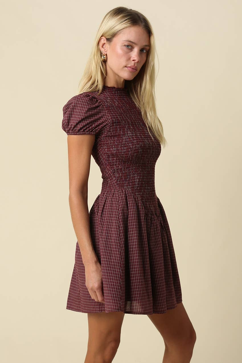 PREORDER - Hayley Smocked Gingham Mini Dress: Red