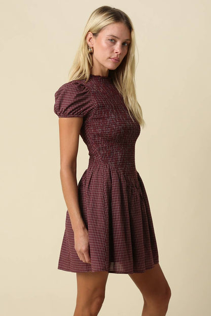 PREORDER - Hayley Smocked Gingham Mini Dress: Red