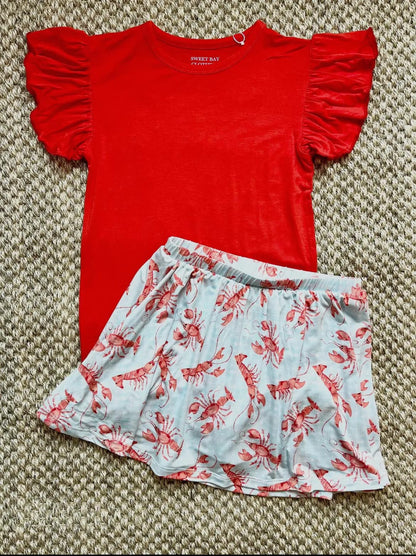 Red Ruffle Cap Sleeve tee