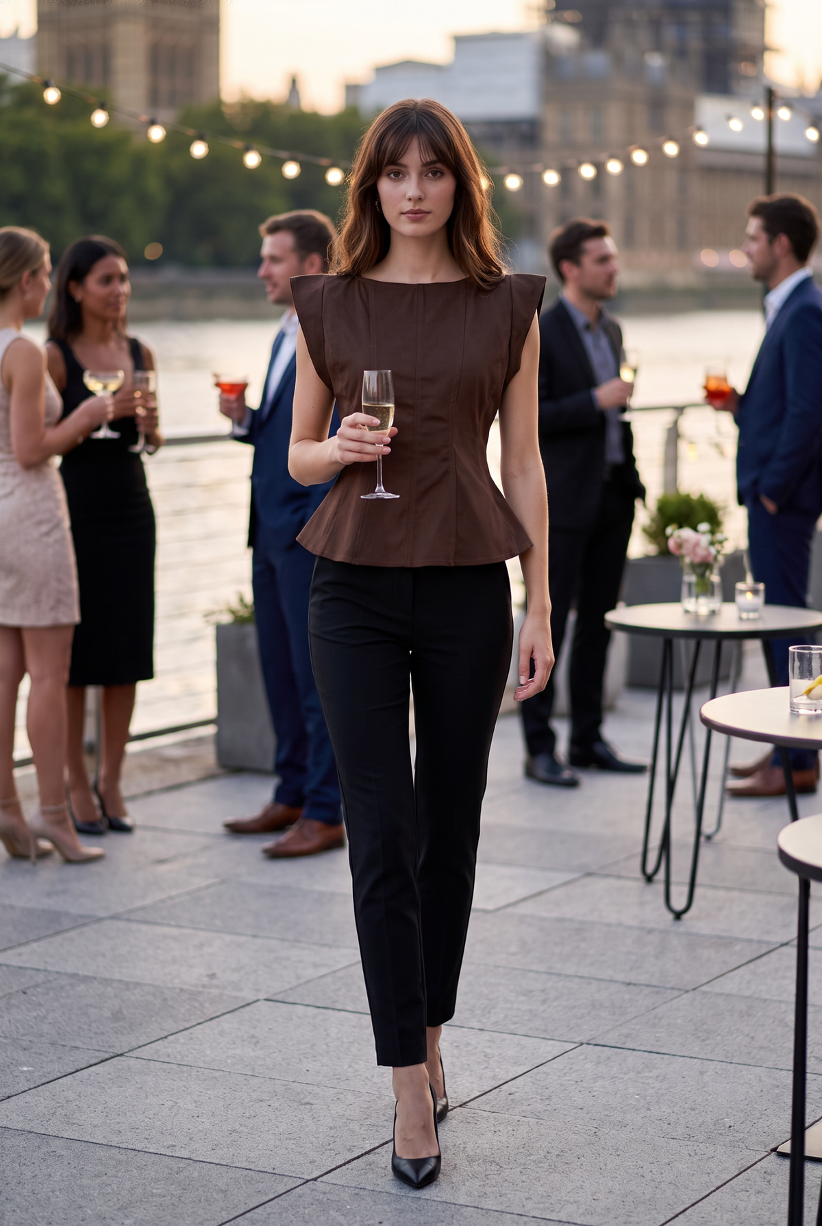 PREORDER - Stretch Cap Sleeve Peplum Top: CHOCOLATE BROWN