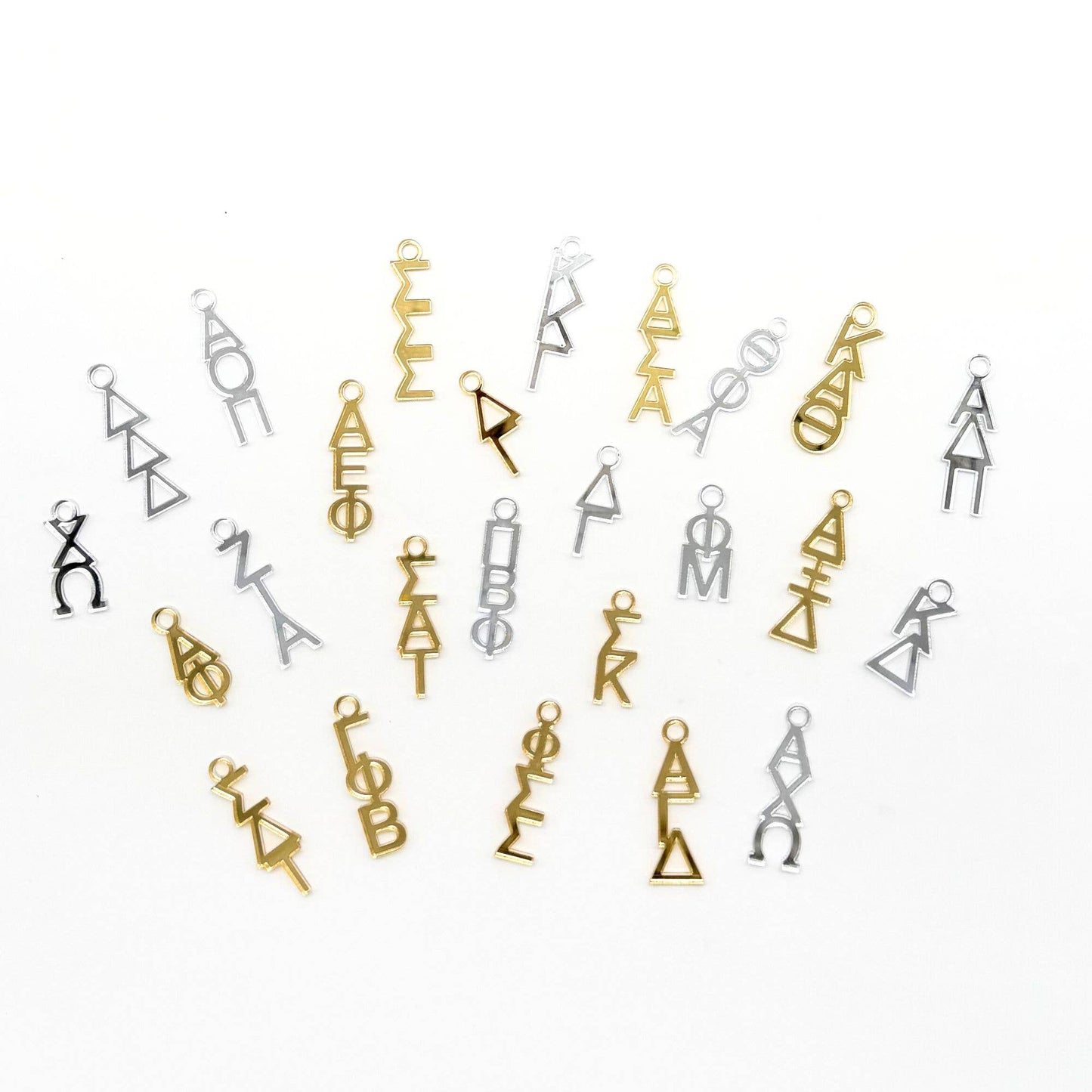 Acrylic Sorority Charms- Stacked Greek Letters: Mirror Gold / O Lever Ring Clasp / Kappa Delta