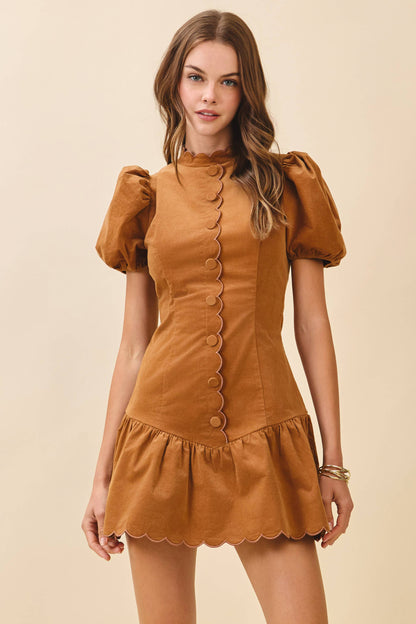 TCEC Scalloped Detail Fitted Bodice Ruffle Hem Dress