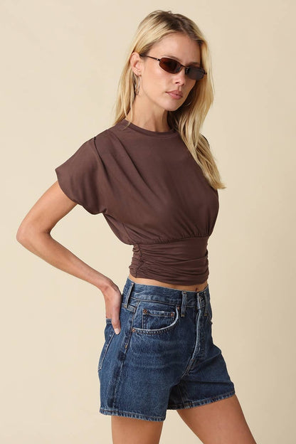 PREORDER: Sophie Cinched Ribbed Tee: Ivory