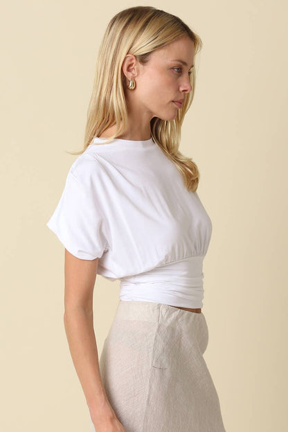 PREORDER: Sophie Cinched Ribbed Tee: Ivory