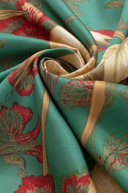 PREORDER : Fringe Scarf - Green Pink Crane