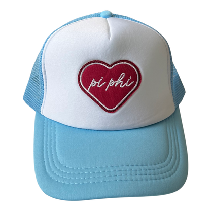 Sorority Whole Lotta Love Heart Trucker Hat: CHI OMEGA