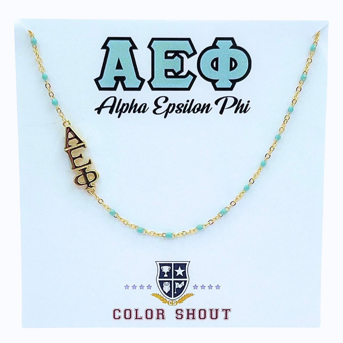 The Sorority Necklace: Side Set Greek letters on Enamel Bead Necklace: Alpha Gamma Delta