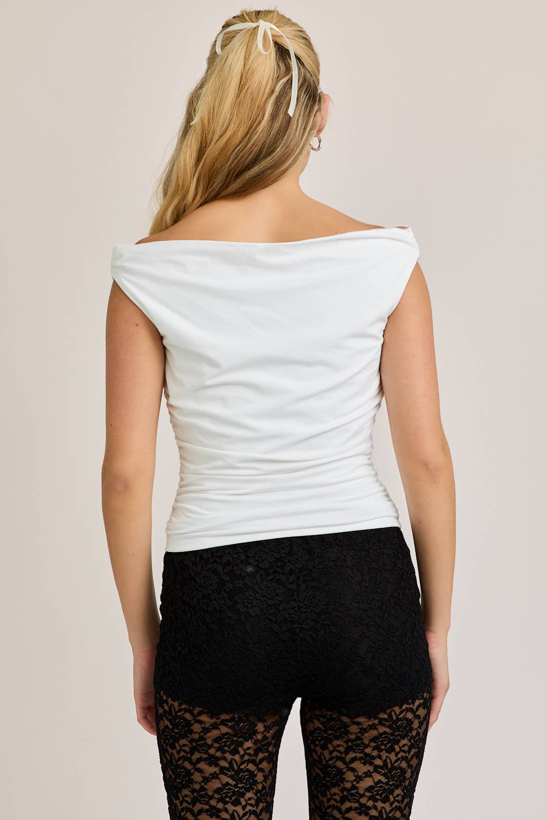 PREORDER - OFF THE SHOULDER TOP WITH RUCHING: CREAM