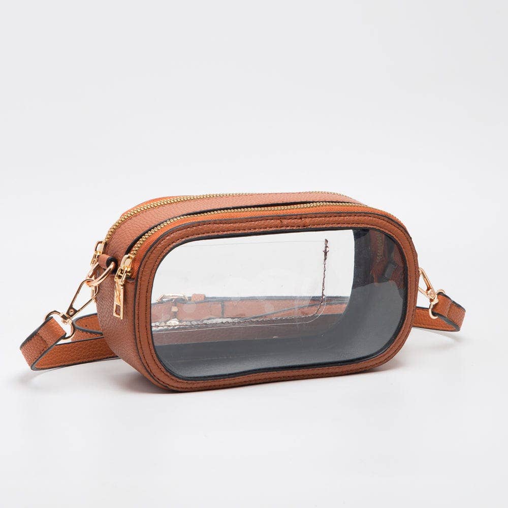 Double Zipper Oval Clear Gameday/Stadium Bag Purse : Leopard