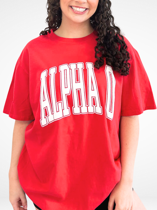 Sorority Varsity Arch Puff Tee : ALPHA OMICRON PI