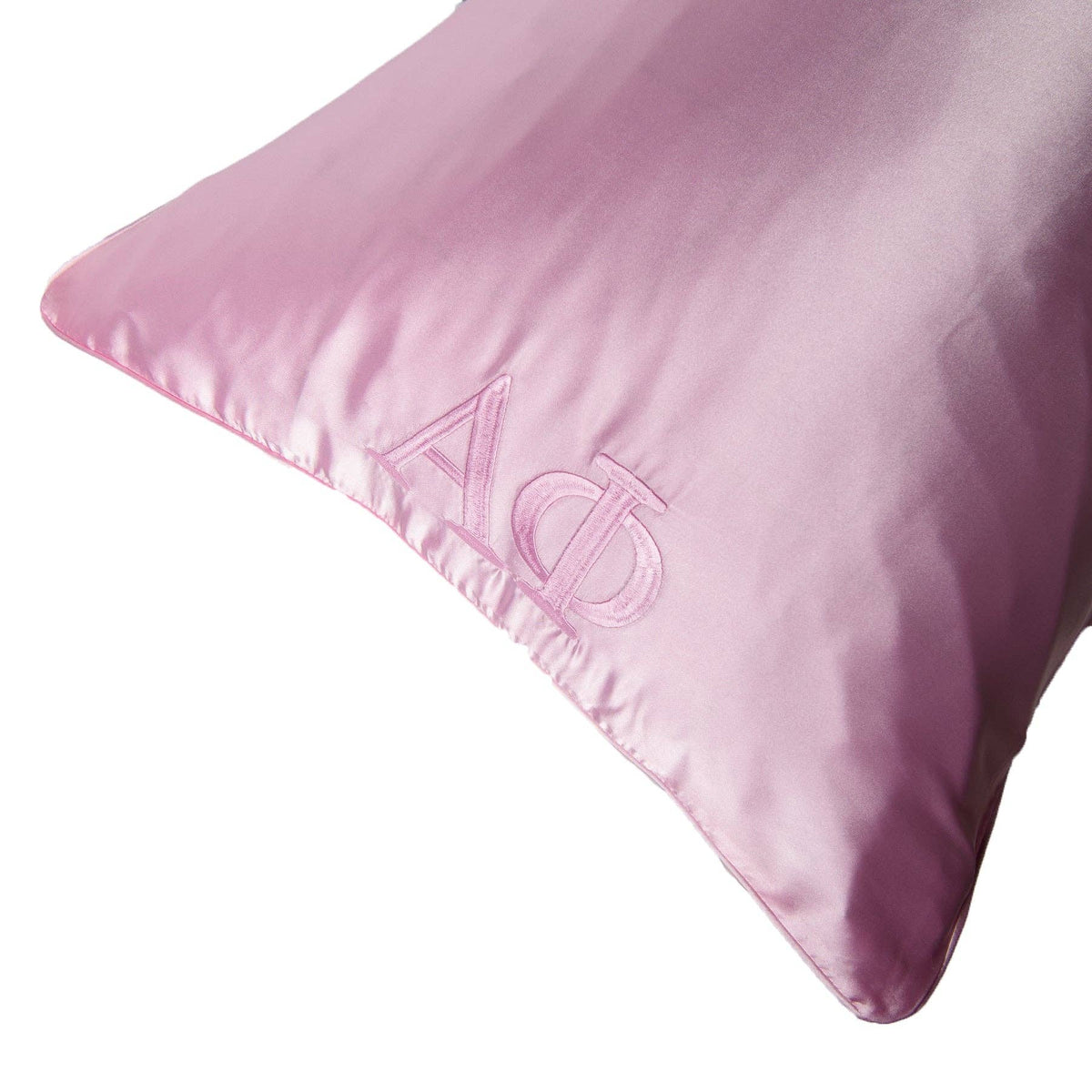 Sorority Pink Embroidered Satin Pillowcase: Alpha Gam