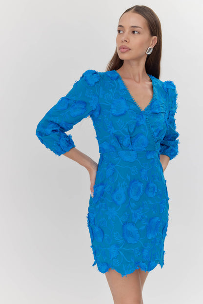Adelyn Rae: Danica 3D Embroidered Scalloped Mini Dress: Blue