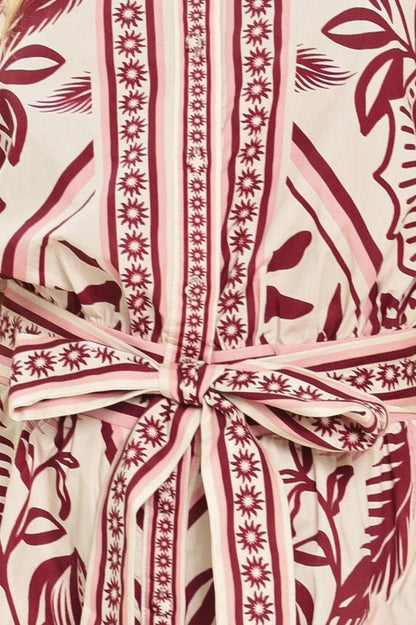 PREORDER - A printed woven romper : Burgundy