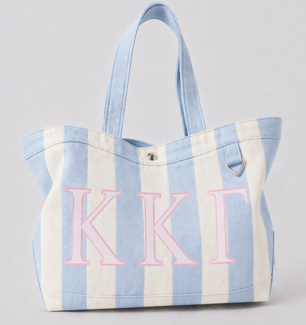 Sorority Embroidered/Stripe Canvas Tote: Alpha Omicron Pi